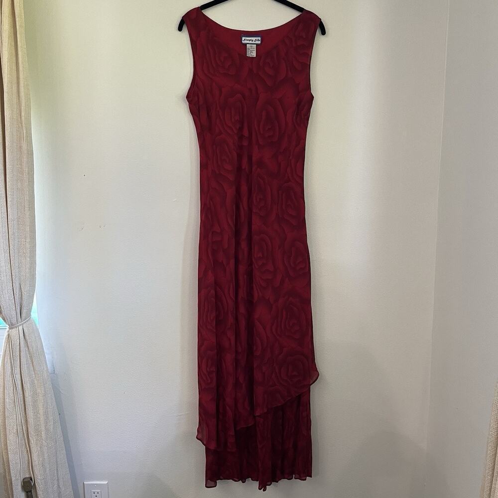 Simply Silk Vintage 90s Y2K Silk Red Size L Rose Print Dark Romantic Asymetrical - Picture 3 of 8